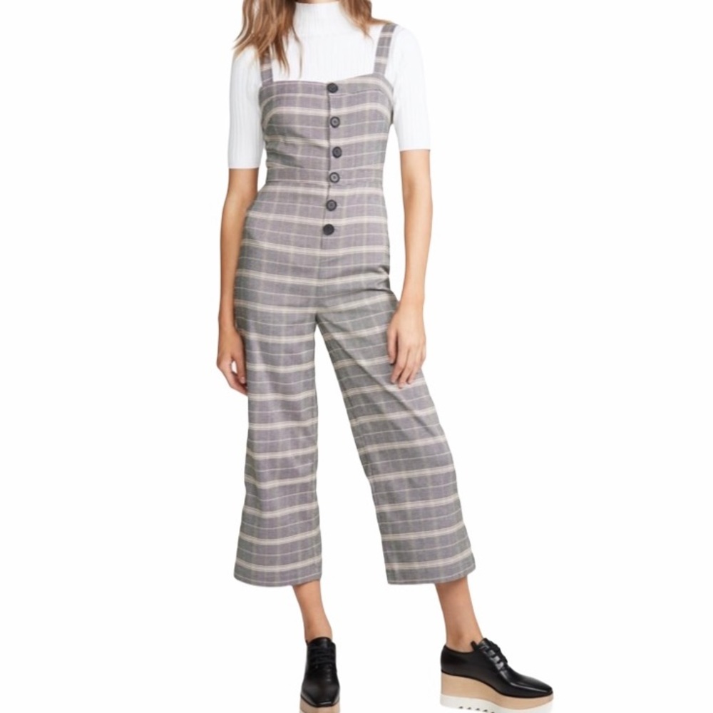 WOMENS WILLA CHECKED BUTTON FRONT CROPPED JUMPSUIT - Picture 7 of 15